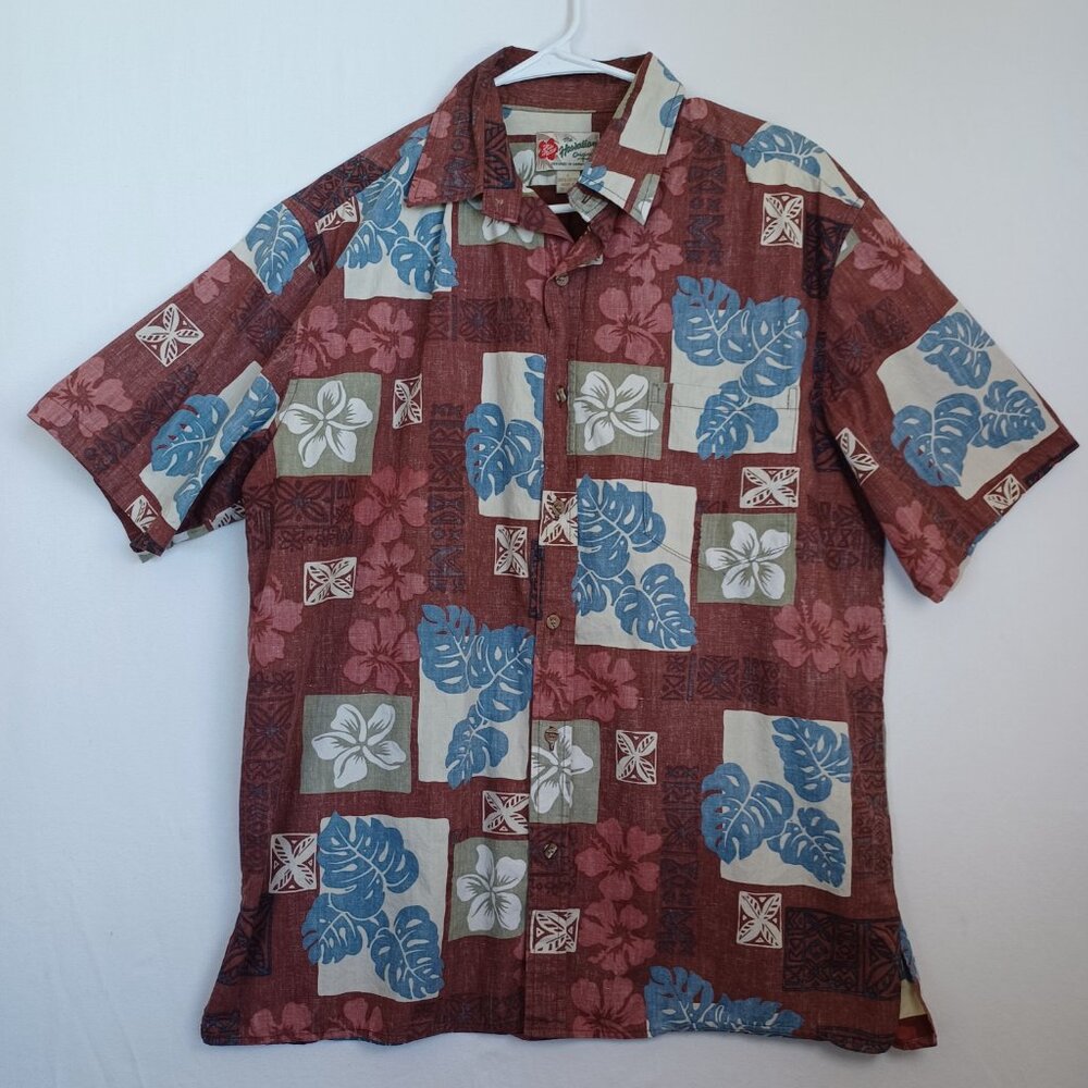 Hilo Hattie Shirt Hawaiian Original Vintage Rust Reverse Floral Print Mens Large - Picture 6 of 10